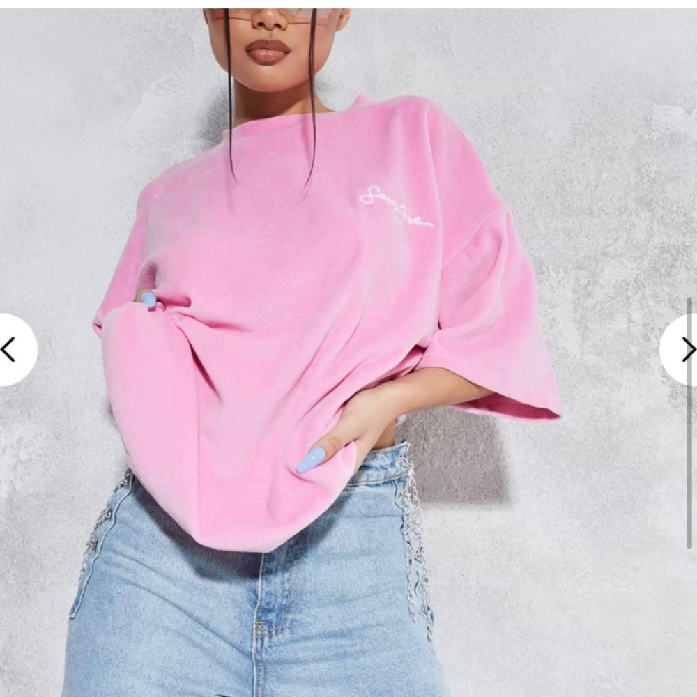 Sean John x Misguided Pink Velour Oversized T-Shirt